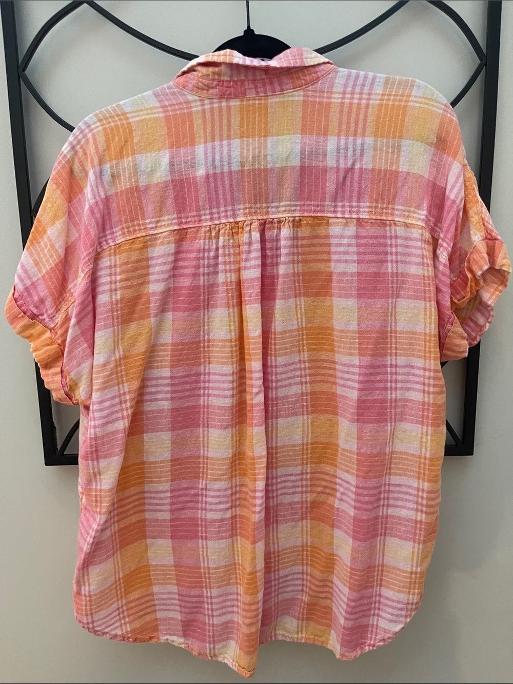 Lightweight Pink & Orange Plaid Button-Up Shirt - Picture 3 of 3